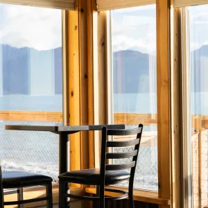 a chair sitting in front of a window