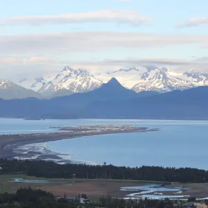 Panorama of Homer Spit with mountain background