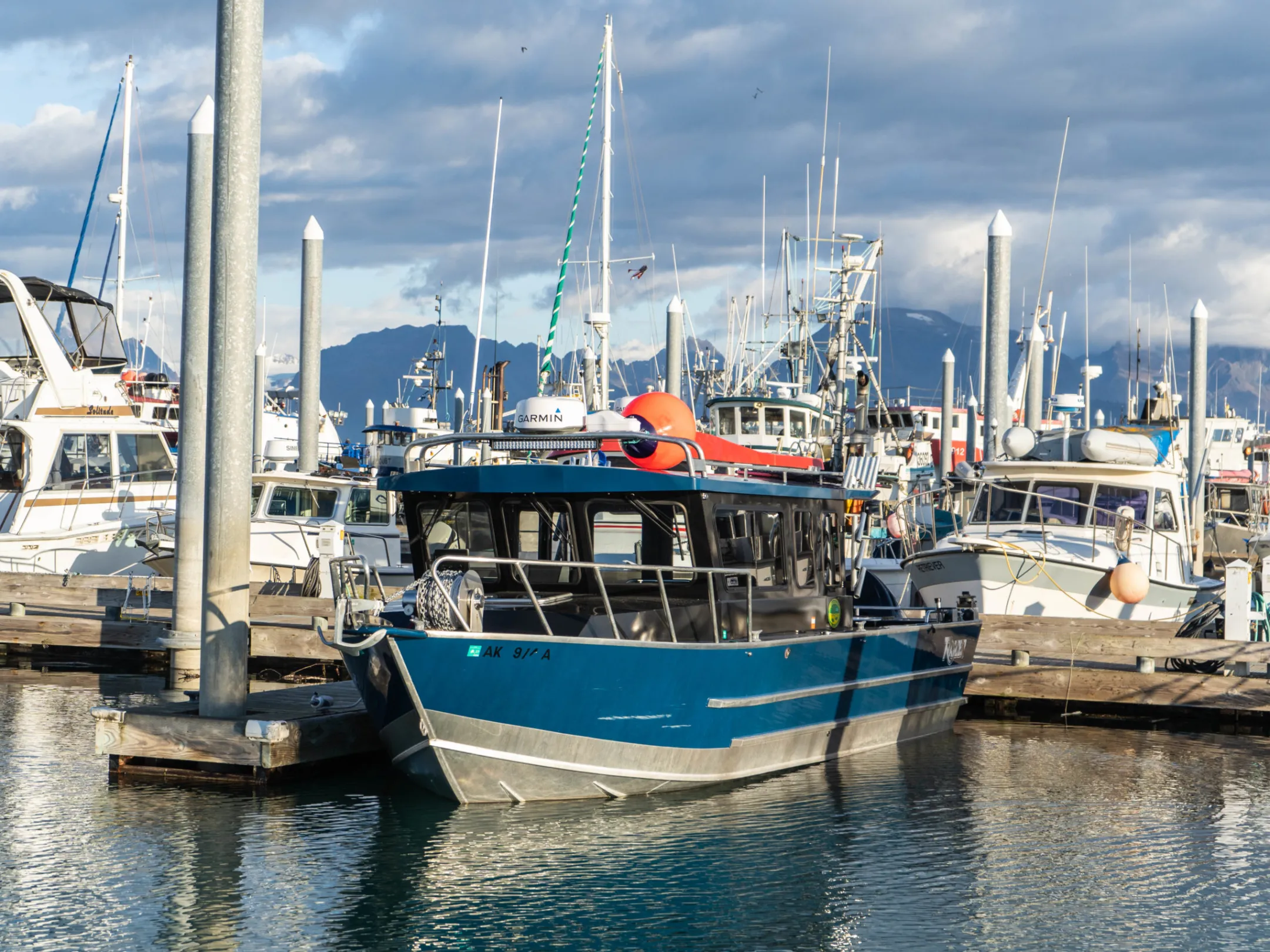 a boat is docked in a harbor