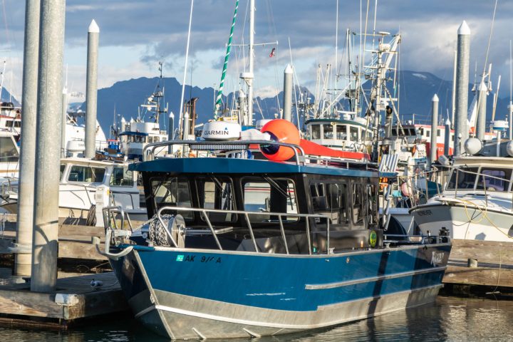 a small boat in a harbor
